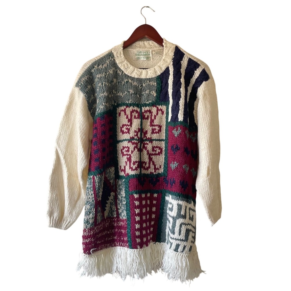 Colleen's Collectables Vintage Knitted Sweater Fringe Trim Boho‎ Chic Sm